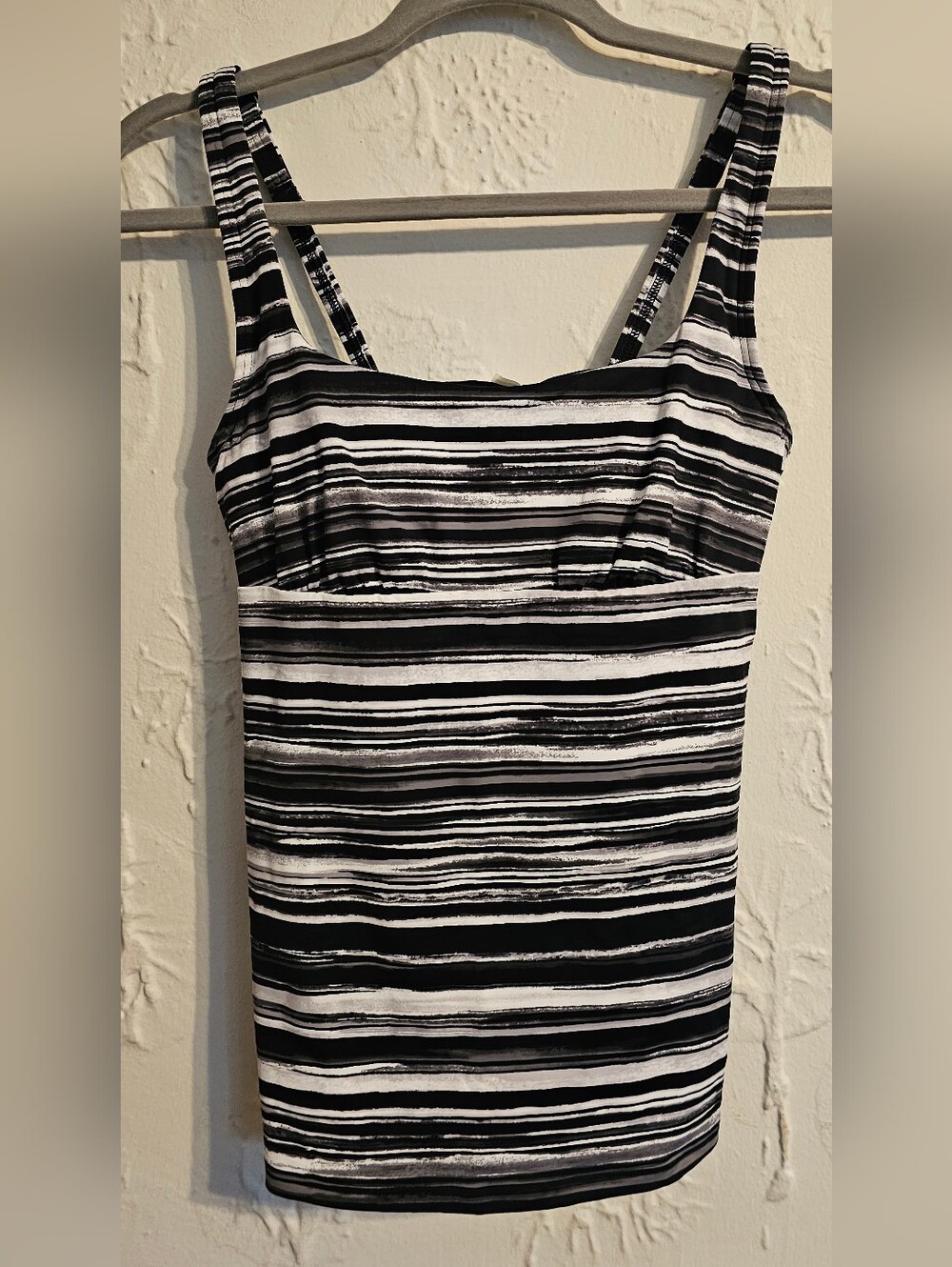 Tankini Top Black Stripes Print Square Neck Women's NWT 2 Lands  End